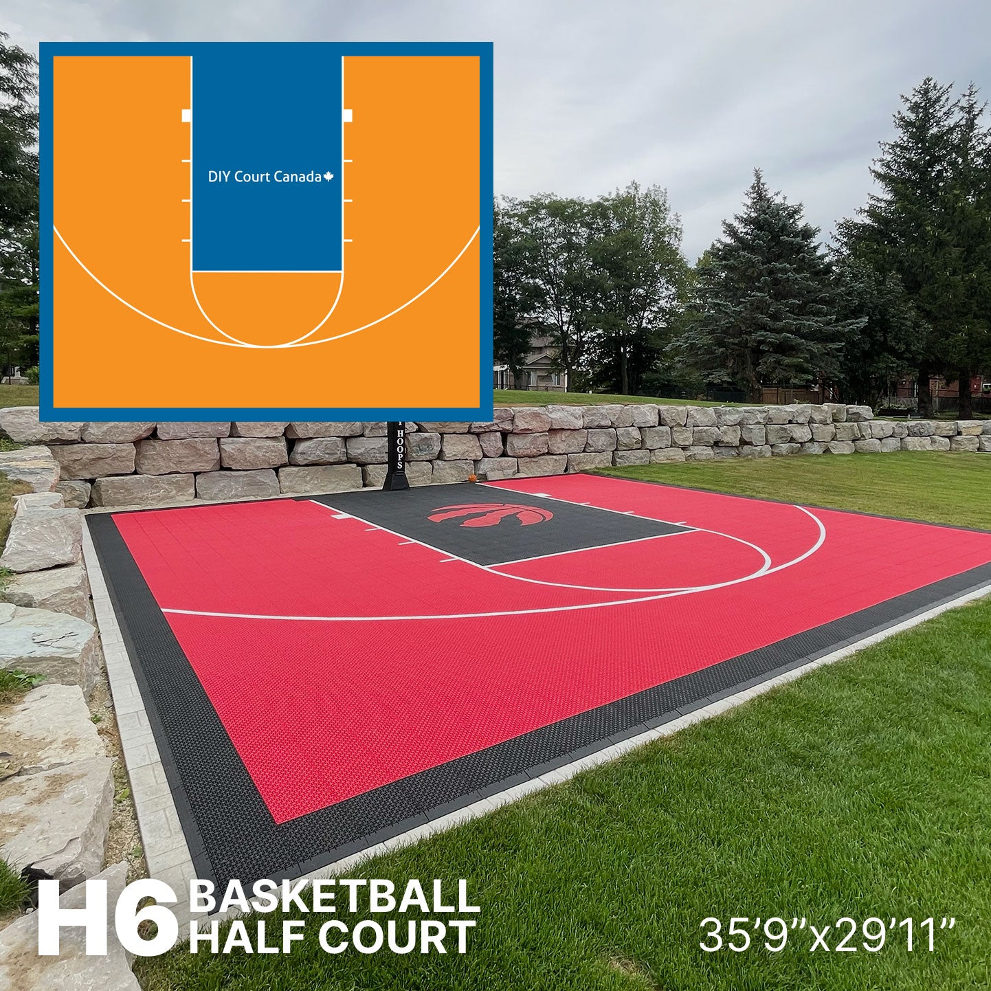 Basketball Court Kit - Half Court 35'9" x 29'11" (H6) - DIY Court Canada