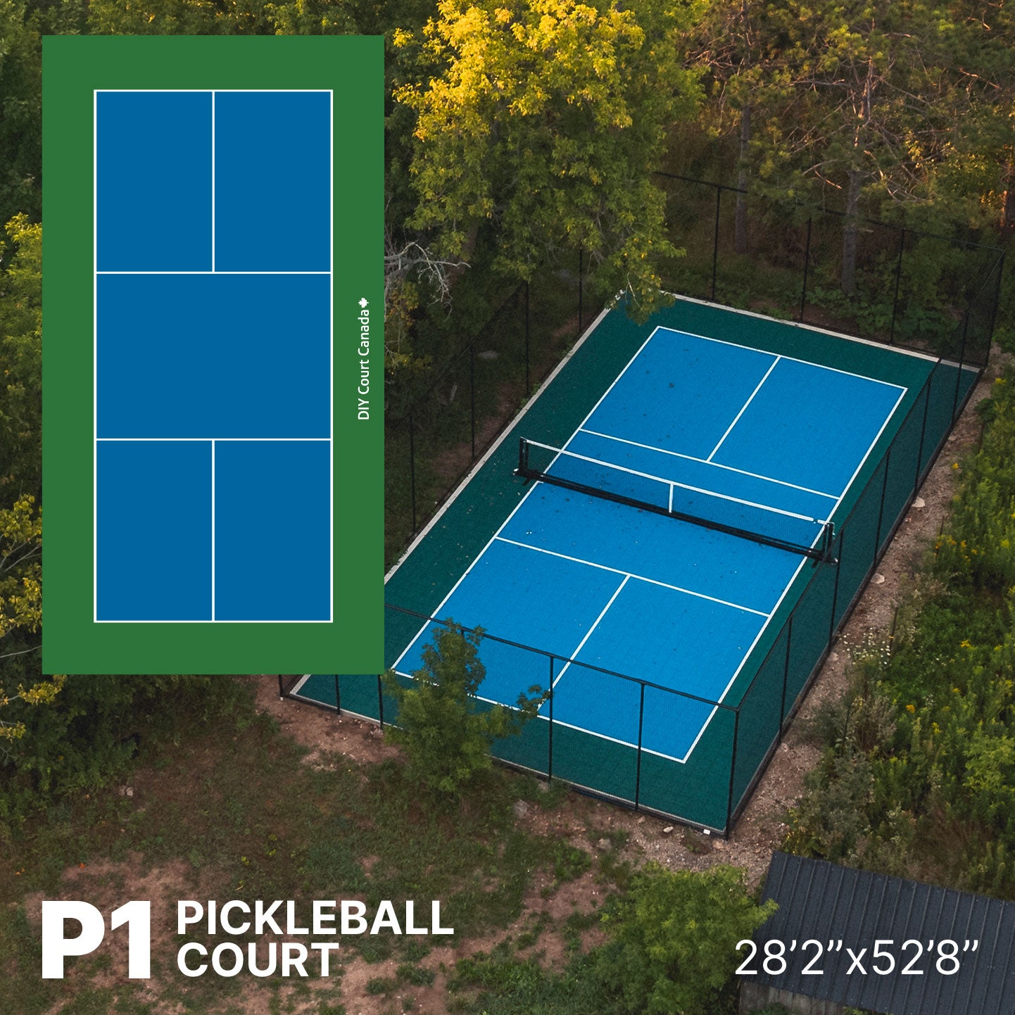 Pickleball Court Kit - 28'2 Wide x 52'8" Long (P1) - DIY Court Canada