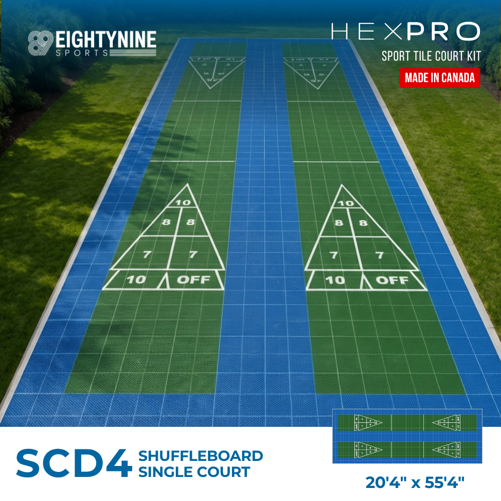 Shuffleboard - Double Court Kit - Official Regulation Double Size - 20'4" x 52'4" | HEXPRO Sport Tile (SCD4)